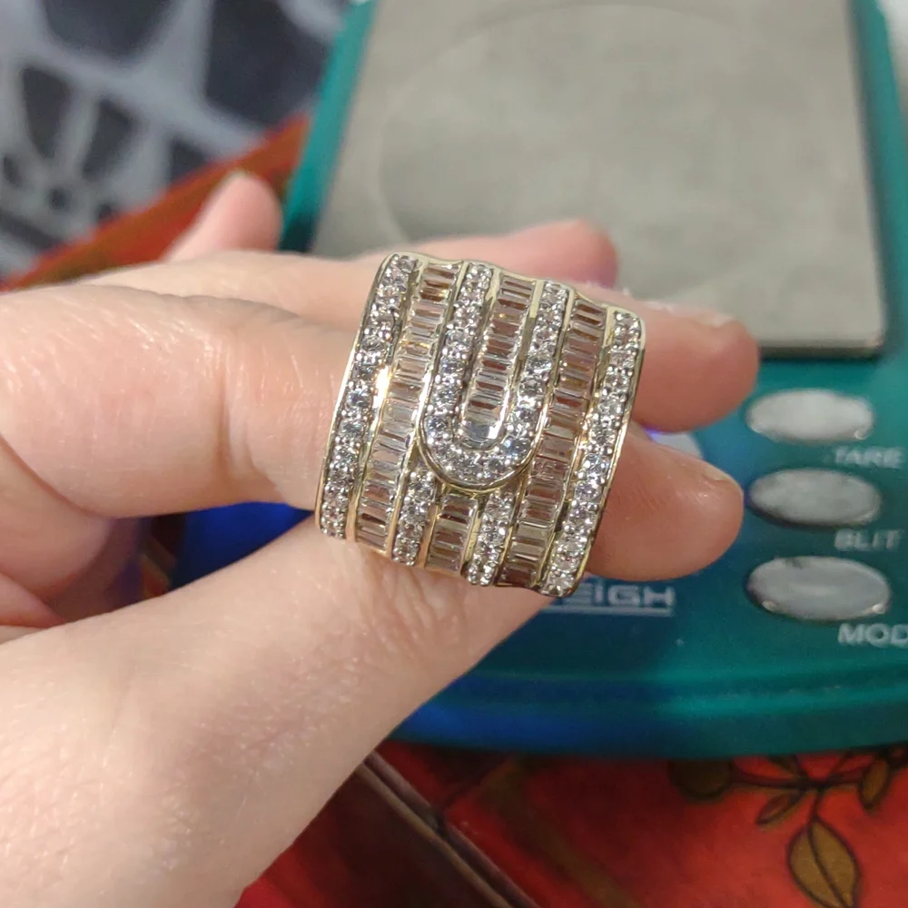 Stunning Multi row thick buckle Wide Silver 925 Band Ring Sparkling Clear Stones
